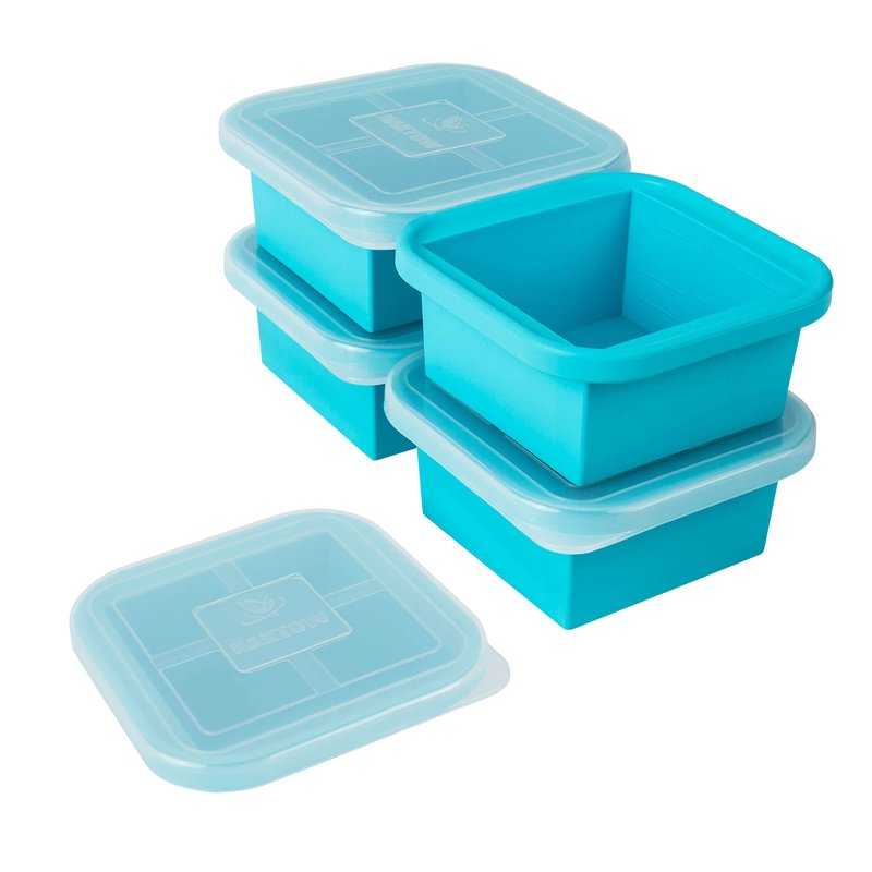 NAKTOW Silicone Freezing Tray with Lid - 2-Cup 4 Pack Freezer Containers,Make 1 Perfect Freezing,Storing Soups, Foods, Stews, Dips or Sauces Simple and Convenient Color Aqua
