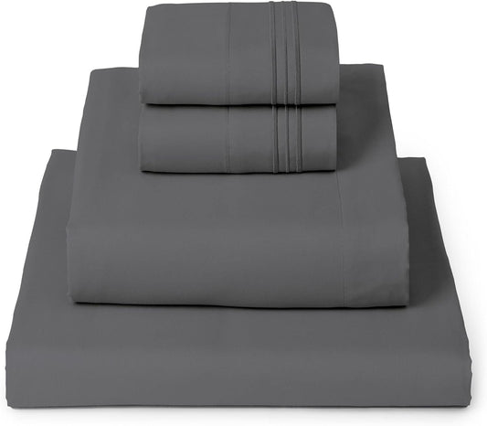 Mellanni King Sheets Set - 4 PC Hotel Luxury Bedding | Extra Soft, Cooling, Wrinkle-Resistant (Gray)