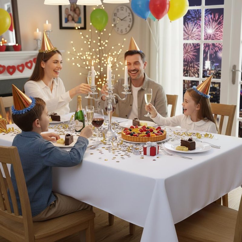 sancua Rectangle Tablecloth - 70 x 108 Inch - Stain and Wrinkle Resistant Washable Polyester Table Cloth, Decorative Fabric Table Cover for Dining Tables, Buffet Parties and Camping, White