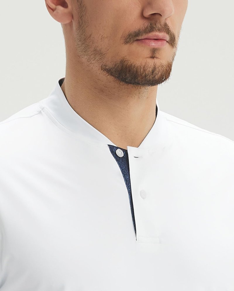 M MAELREG Henley Shirts for Men Lightweight Dry Fit Breathable Performance Athletic Collarless Mens Golf Shirt White