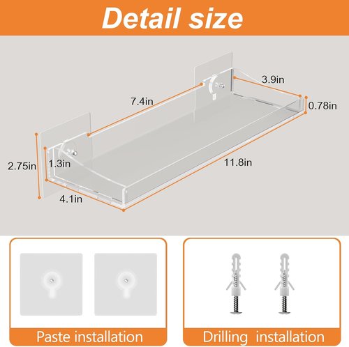 Clear Acrylic Floating Shelves by [Brand Name] - Versatile Wall Organizer for Bathroom, Bedroom & Living Room | 3-Pack