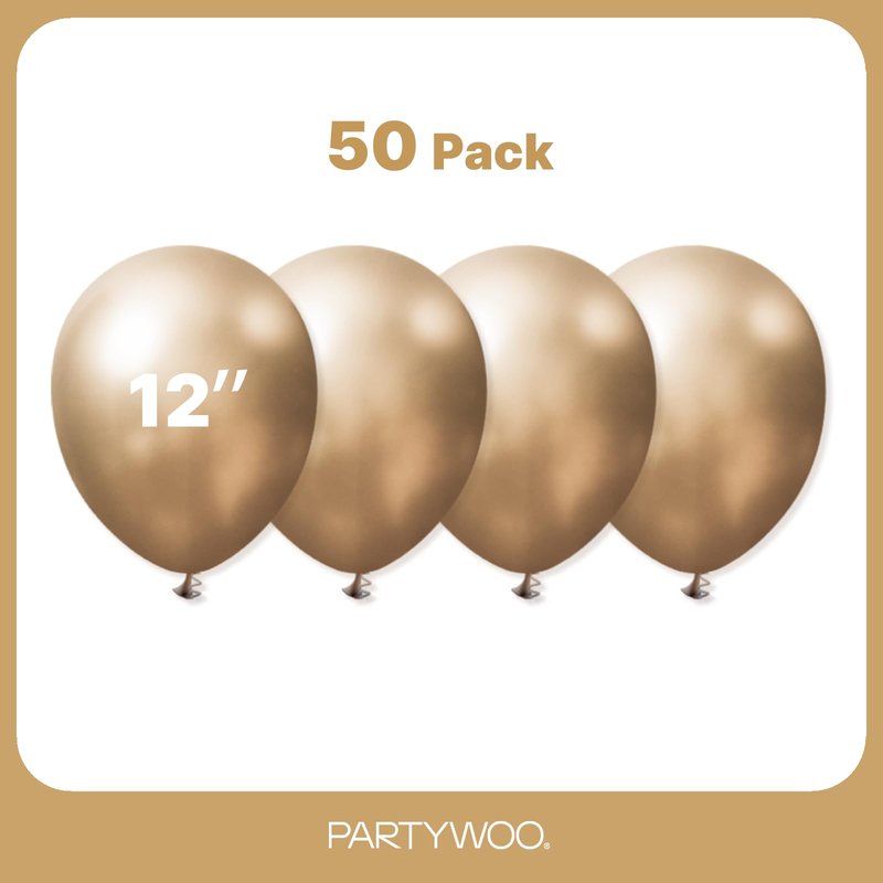 PartyWoo Metallic Gold Balloons 50pcs 12 Inch Chrome Gold Latex Helium Balloons for Wedding Christmas Birthday Graduation Baby Shower Retirement Bachelorette Tea Party Decorations Gold-G127