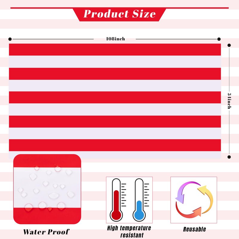 Kesfey 3 Packs Red and White Vertical Striped Tablecloth 54 x 108 Inch Circus Carnival Theme Party Table Cloths Decorations Waterproof Red Striped Picnic Table Cover for Patriotic Birthday Party