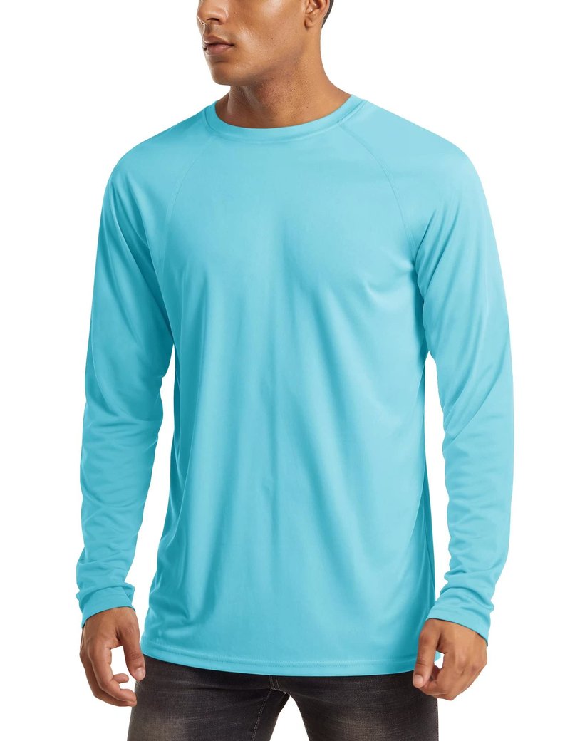 MAGCOMSEN UPF 50 Shirts for Men Sun Protection Long Sleeve Swim Rash Guard Workout Athletic Hiking Quick Dry Shirts Ice Blue