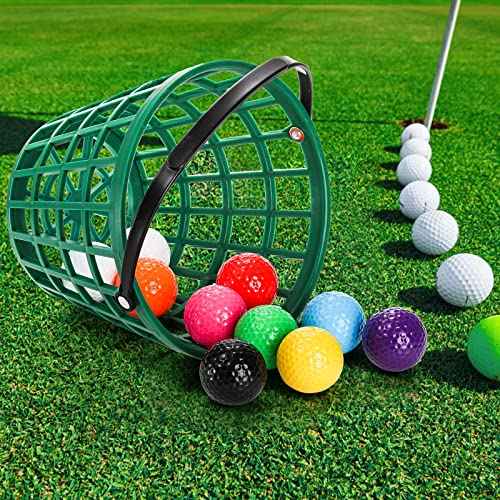 Bekith 2 Pack Plastic Golf Ball Basket, Golfball Container Ball Bucket with Handle, Holds 40-50 Balls, Green