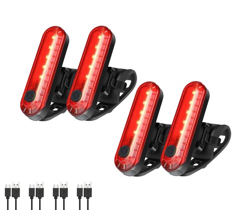 Hilngav 4 Pack Bike Tail Light, Bicycle Rear Light USB-C Rechargeable LED Cycling Safety Flashlight with 4 Light Mode for Road Mountain Night Riding & Adults Men Women, Reflectors Accessories
