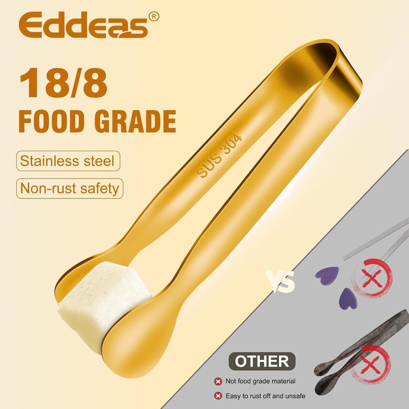 EDDEAS 12 PCS Small Serving Tongs, 4.3" Mini Gold Tongs, Gold Kitchen Tongs for Serving Food, Coffee Bar, Tea Party, Desserts Party and Ice Bucket