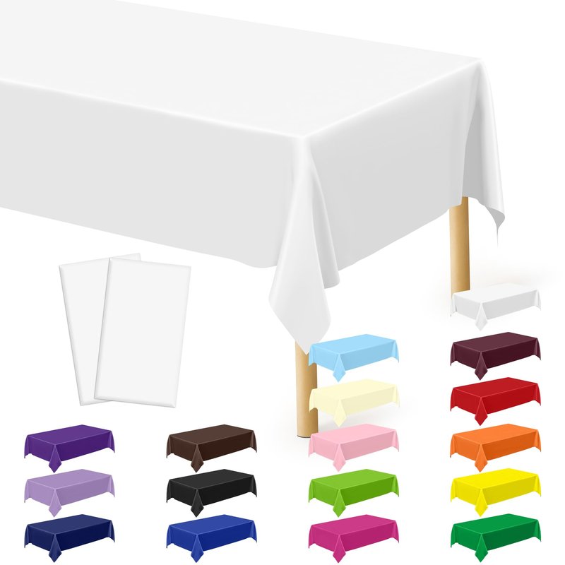 QZYL 2 Pack Picnic Table Cover, 108 x 54 Inches White Tablecloth for Rectangle Table, Disposable Tablecover Plastic Tablecloth Party TableCloths, Birthday Party Decorations Wedding Decor