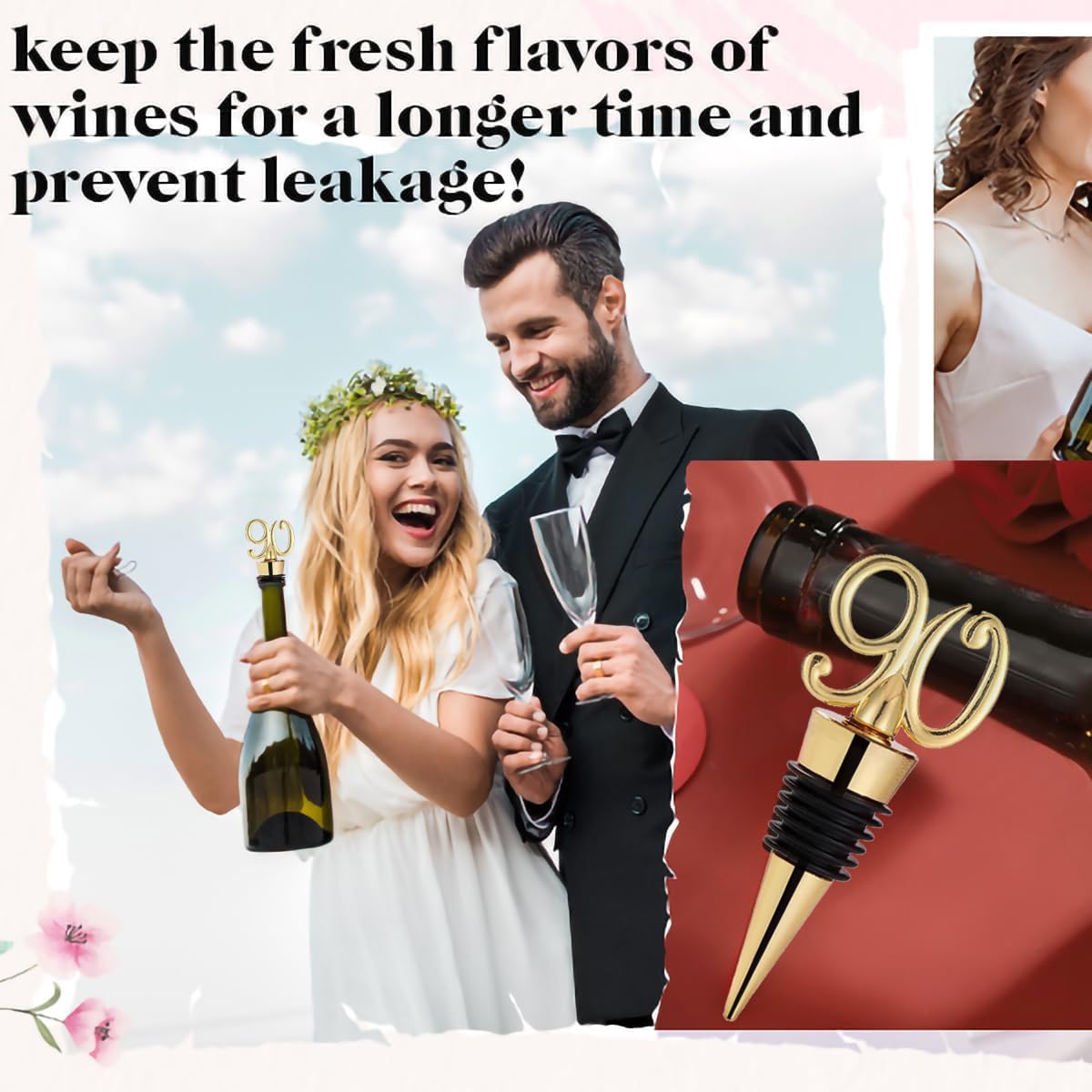 12PCS 90 Wine Stopper for 90th Birthday Party Favors or 90th Anniversary Party Gifts 90th Birthday Party Gifts Souvenirs Decorations for Guests (90th,12)