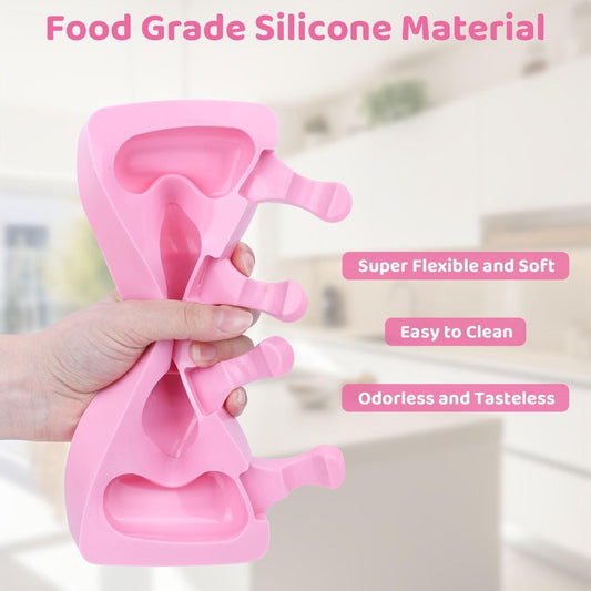 Ouddy Life Popsicle Molds Set of 2, Ice Pop Molds Silicone 4 Cavities Ice Cream Mold Oval Cake Pop Mold with 50 Wooden Sticks for DIY Popsicle, Pink