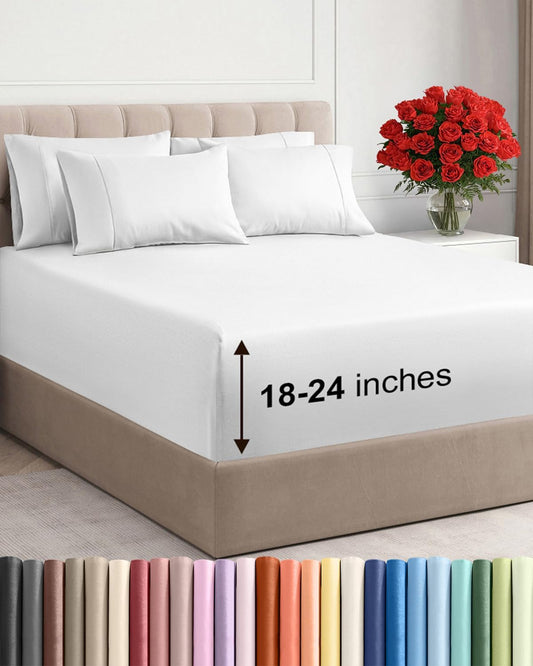 Skiennix Extra Deep King Sheet Set | 6-Piece Breathable Cooling Bedding - Soft, Wrinkle-Free White