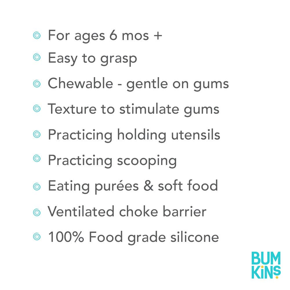 Bumkins Chewtensils Silicone Baby Utensils Set - Soft Spoons & Fork for Self-Feeding | Gray, 6 Months+