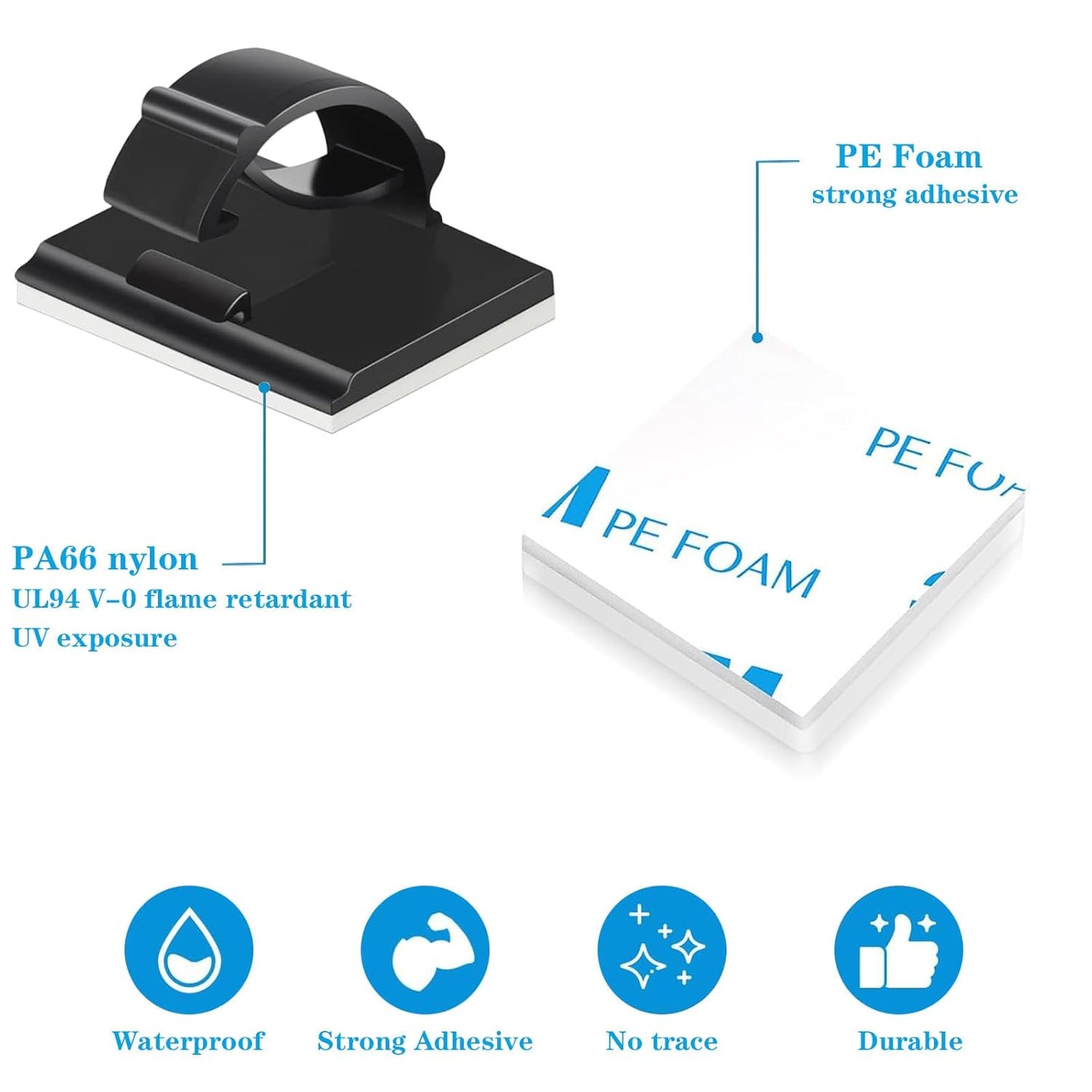 Skiennix Adhesive Cable Holder Clips - 50 Pcs Black Wire Management for Cables ≤ 6mm | Ideal for Home & Office