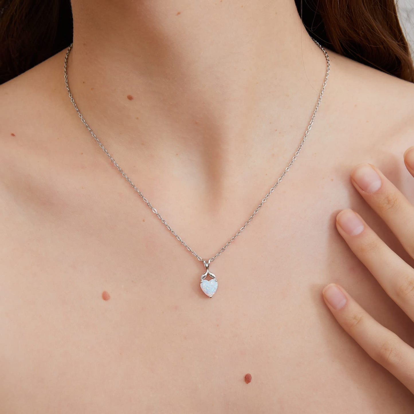 VOLUKA Opal Heart Necklaces for Women Birthstone Gemstone Necklace Friendship Gift Jewelry for Best Friend Mother 19 Inch