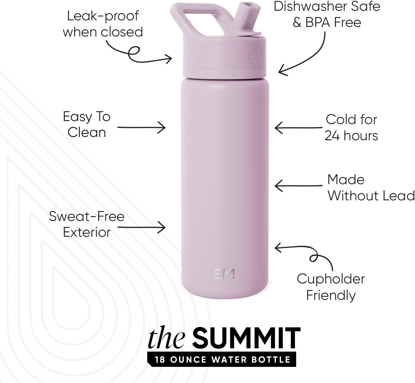 Simple Modern Kids Water Bottle - Vacuum Insulated Stainless Steel Flask | 18oz Lavender Mist, BPA-Free
