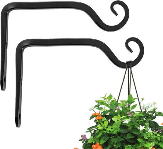 Skiennix Heavy Duty Plant Hangers - 2 Pack Black Metal Wall Hooks for Outdoor & Indoor Use