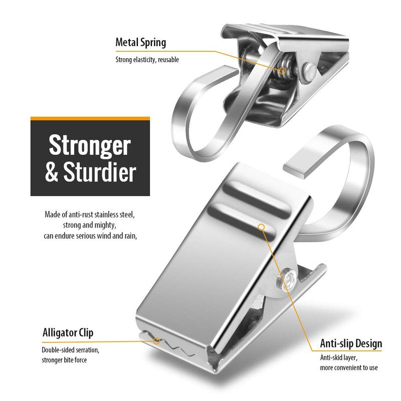 Teenitor 25 Pack Curtain Clips for Hanging Curtain Hooks, Stainless Steel Curtain Hooks with Clips, Small Hooks Clips for Camper Awning Light Photos Party Decorations