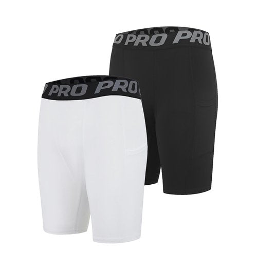 DANI CHINS Men's Athletic Compression Shorts Sports Running Workout Gym Underwear Boxer Shorts with Pockets(Black,White,M)