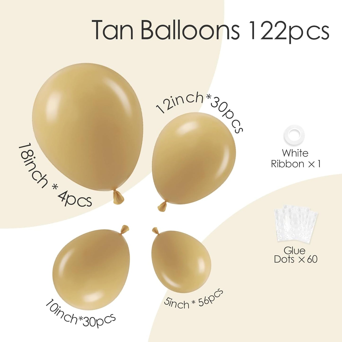 Skiennix Tan Balloons - 120-Piece Light Brown Balloon Set for Boho Wedding & Party Decor | 5-18 Inch Sizes