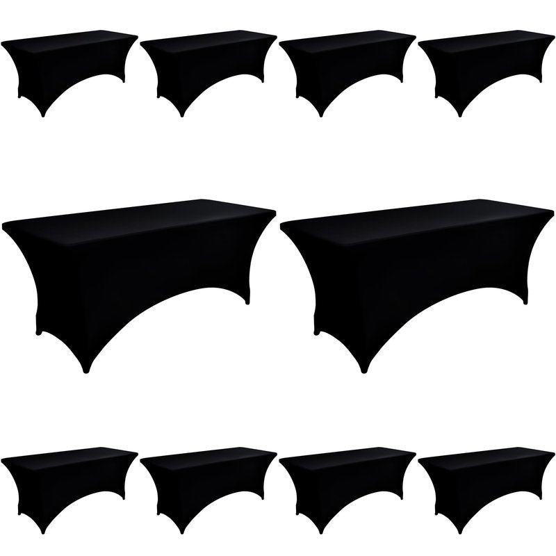 ZarzaaSik 10-Pack 4ft Black Spandex Table Covers for Rectangular Folding Tables - Wrinkle Resistant Stretch Tight Table Cloths - Fitted Table Protector for Parties, Trade Shows, Banquet, and Wedding