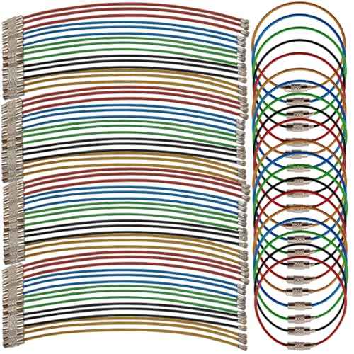 50PCS 5.9" Steel Wire Keychain, Colored Nylon Coated Stainless Steel Metal Wire Keychains, 1.5 mm Key Rings Loops for Hanging Luggage Tags, Keys and ID Tag Keepers