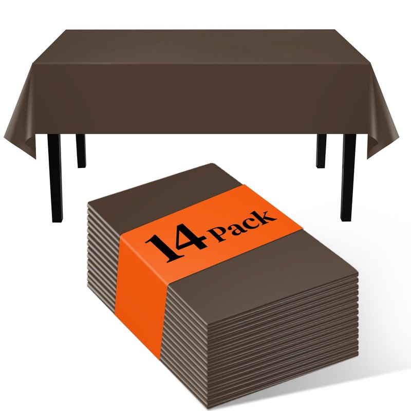 Kongdaoth Brown 14 Pack 54 x 108 Inch Plastic Tablecloths, Disposable Rectangle Tablecloth, Party Table Cover Plastic Table Cloth