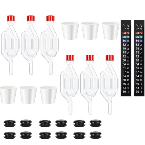Dbgogo Twin Bubble Airlock Set, Air Lock for Fermenting, 6 Pack S - Shape Airlocks for Fermenting with #6 Carboy Stopper, 12pcs Airlock Grommets and 2pcs Brewing Thermometer Strips