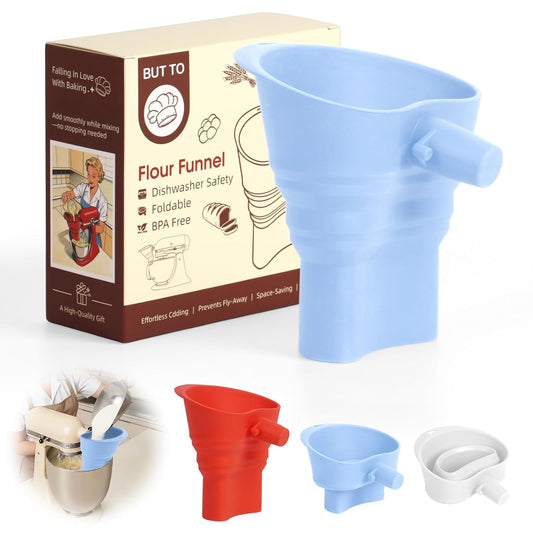 Skiennix Foldable Silicone Flour Funnel - Spill-Free Precision Pouring for KitchenAid Mixers 4.5-5 Qt (Blue)