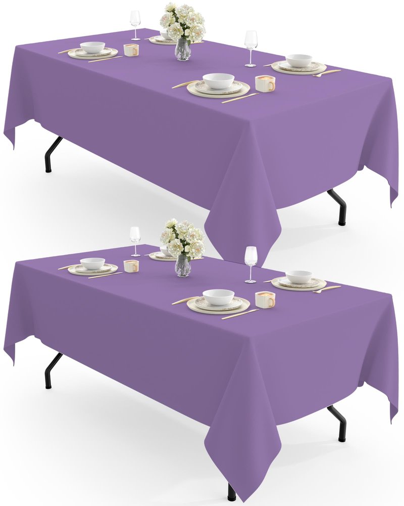 Pureegg Rectangle Table Cloth 60" x 102" – Durable Polyester Tablecloth Offers Reusable & Washable Protection, Ideal for Outdoor Party, Picnic, Wedding, Banquet and Birthday, 2 Pack, Lavender