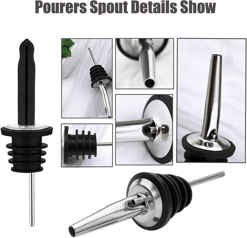 Pafusen 24 Pack Liquor Bottle Pourers, Liquor Pour Spout for Liquor Bottles, Stainless Steel Olive oil Dispenser Spout, Alcohol Pourer Spouts Dust Caps Long Covers, Sliver