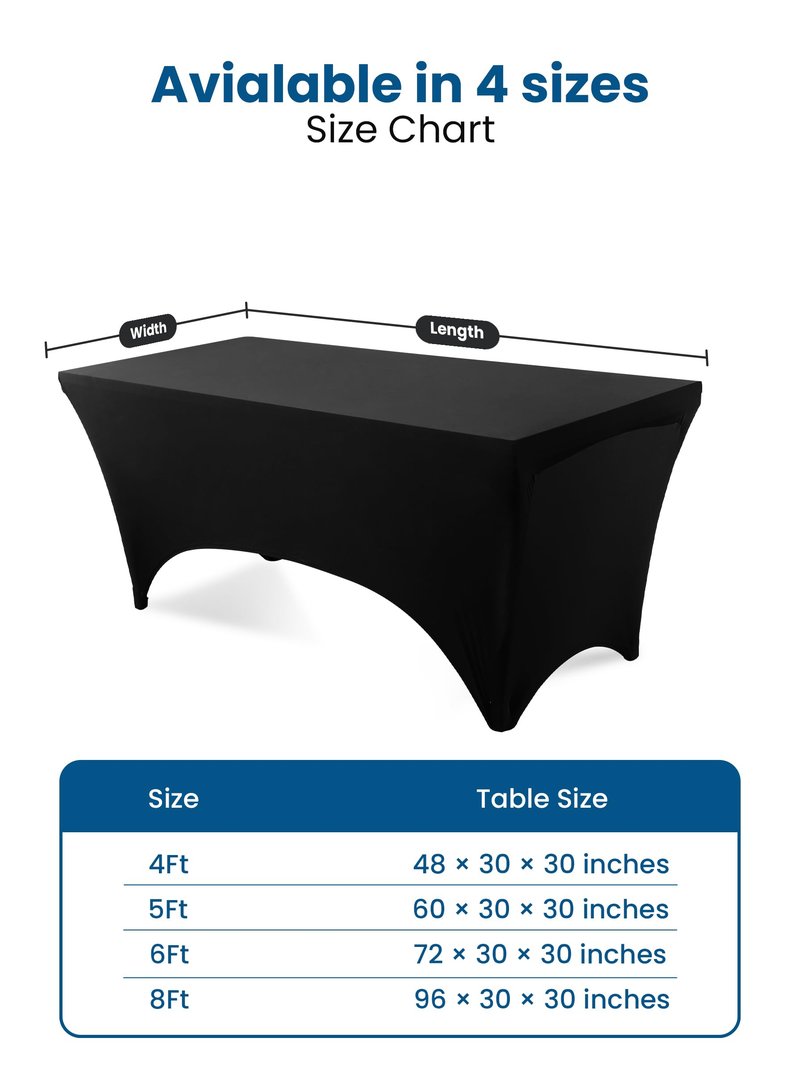 Utopia Kitchen Spandex Tablecloth 2 Pack [8FT, Black] Tight, Fitted, Washable and Wrinkle Resistant Stretch Table Cloth Rectangle Cover for Trade Show, Weddings & Parties [96Lx30Wx30H Inch]