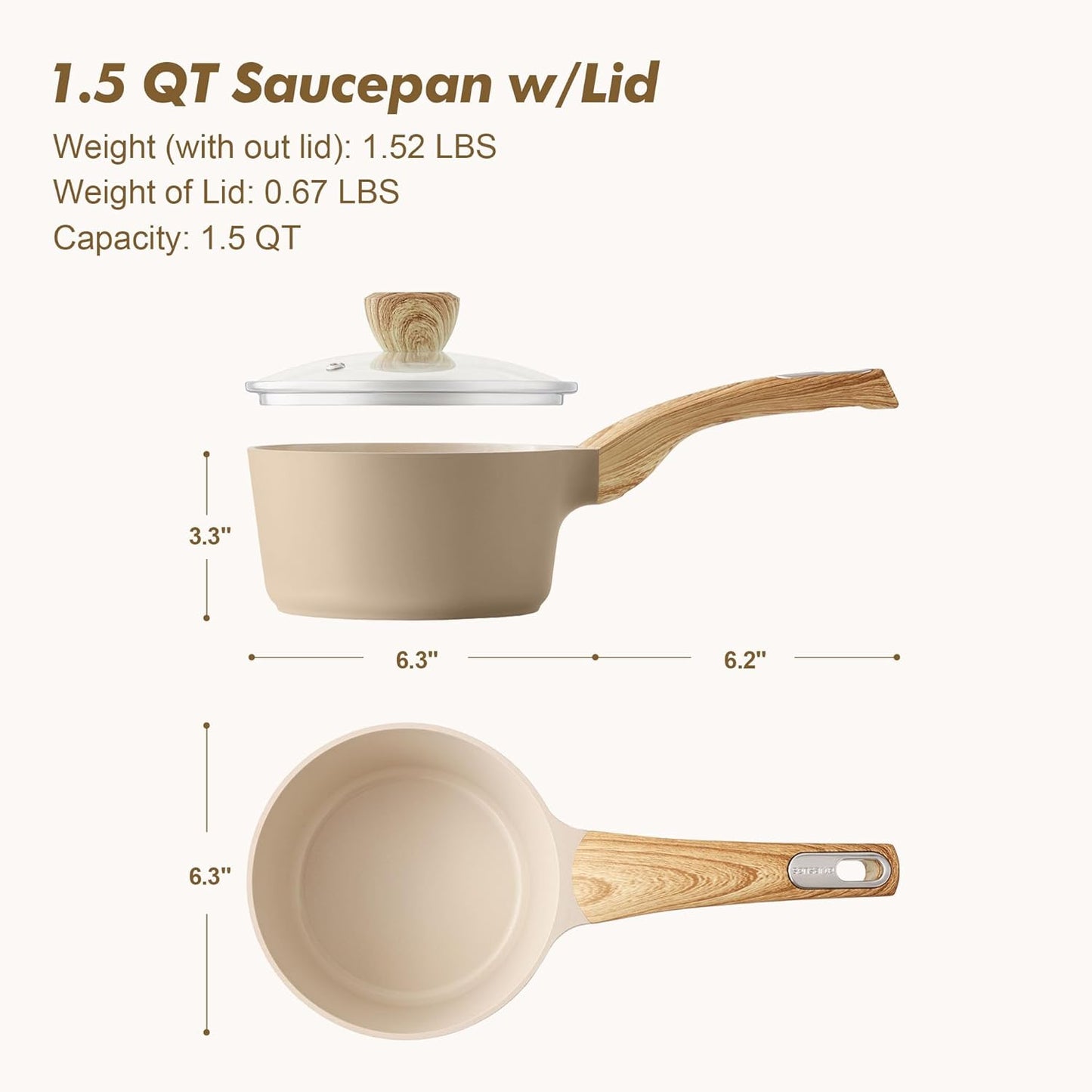 SENSARTE Nonstick Ceramic Sauce Pan - 1.5 Quart Cooking Pot with Lid & Stay Cool Handle | PFOA Free