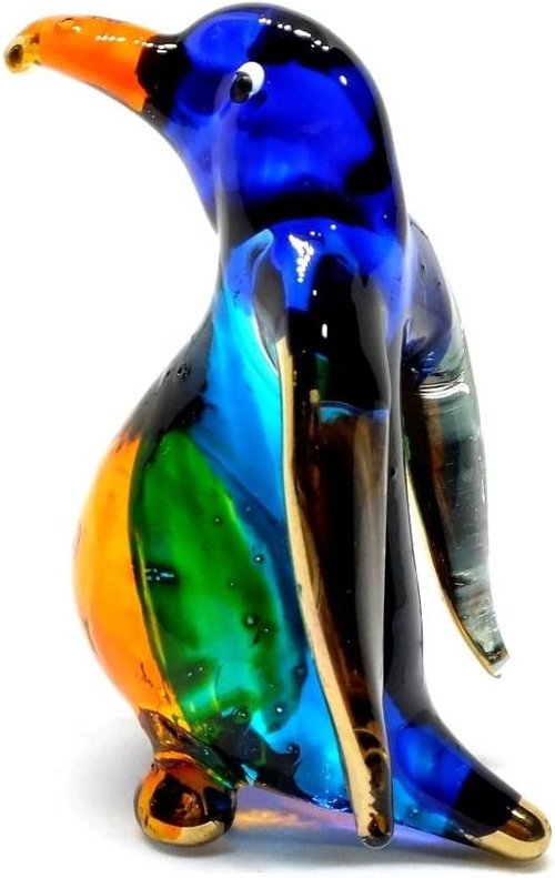 Handmade Mini 2.25" Penguin Figures Blown Glass Art/Miniature Ocean Animals/Fantasy Collectible Figurines Gift Ideas/Tiny Ornament Cool Stuff Decor No.1