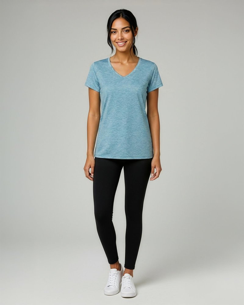 Real Essentials 5 Pack: Women's Dry-Fit Short Sleeve V Neck T Shirt Workout Fitness Yoga Top Tee, Set 1, L
