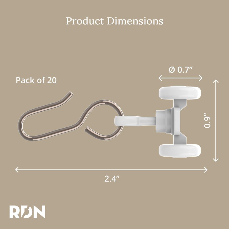 Room/Dividers/Now Curtain Track Hooks 20 Pack - Durable Ceiling Track Roller Hooks for Curtains - Smooth Glider Curtain Tracks Rollers for Dividers or Closet Use - White Plastic and Steel Construction