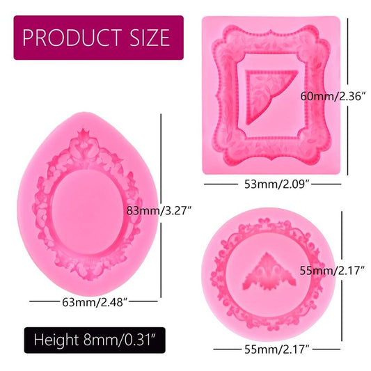 9 PCS Picture Frames Fondant Silicone Molds, TuNan Vintage Style Photo Frame Moulds for Cake Decorating Cupcake Topper Chocolate Candy Polymer Clay