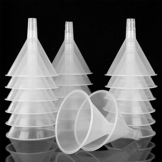 CYEAH 20 Pack Clear Plastic Funnels, 4.7 Inch Wide Mouth Funnels for Filling Bottles, Reusable Liquid Transfer Funnels for Oil, Spices, Powder, Lotion, Crafts, Lab, Kitchen and Bulk Use