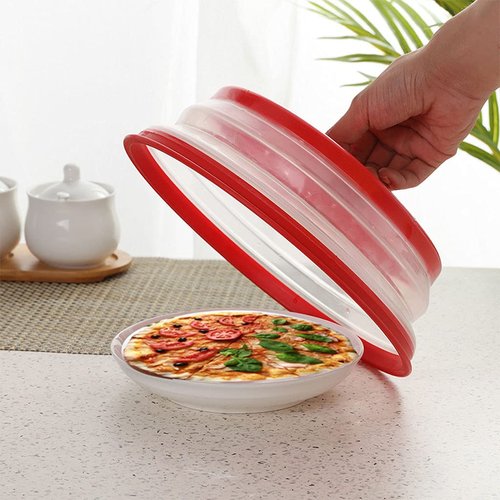 Collapsible Microwave Splatter Cover, Microwave Plate Cover With Steam Vent，BPA-Free Silicone & Plastic (black, 12.3IN)