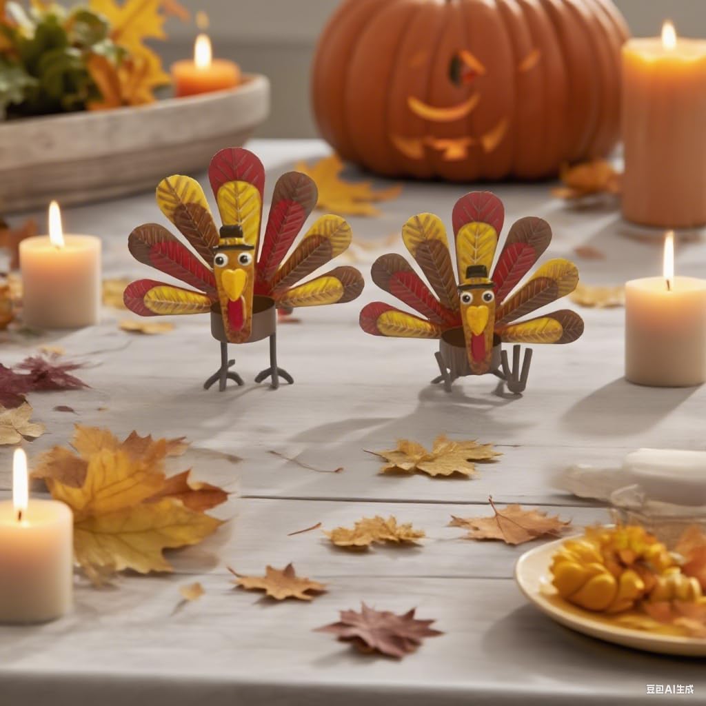 Skiennix 6-Pack Metal Turkey Tealight Candle Holders - Perfect for Thanksgiving Table Decor