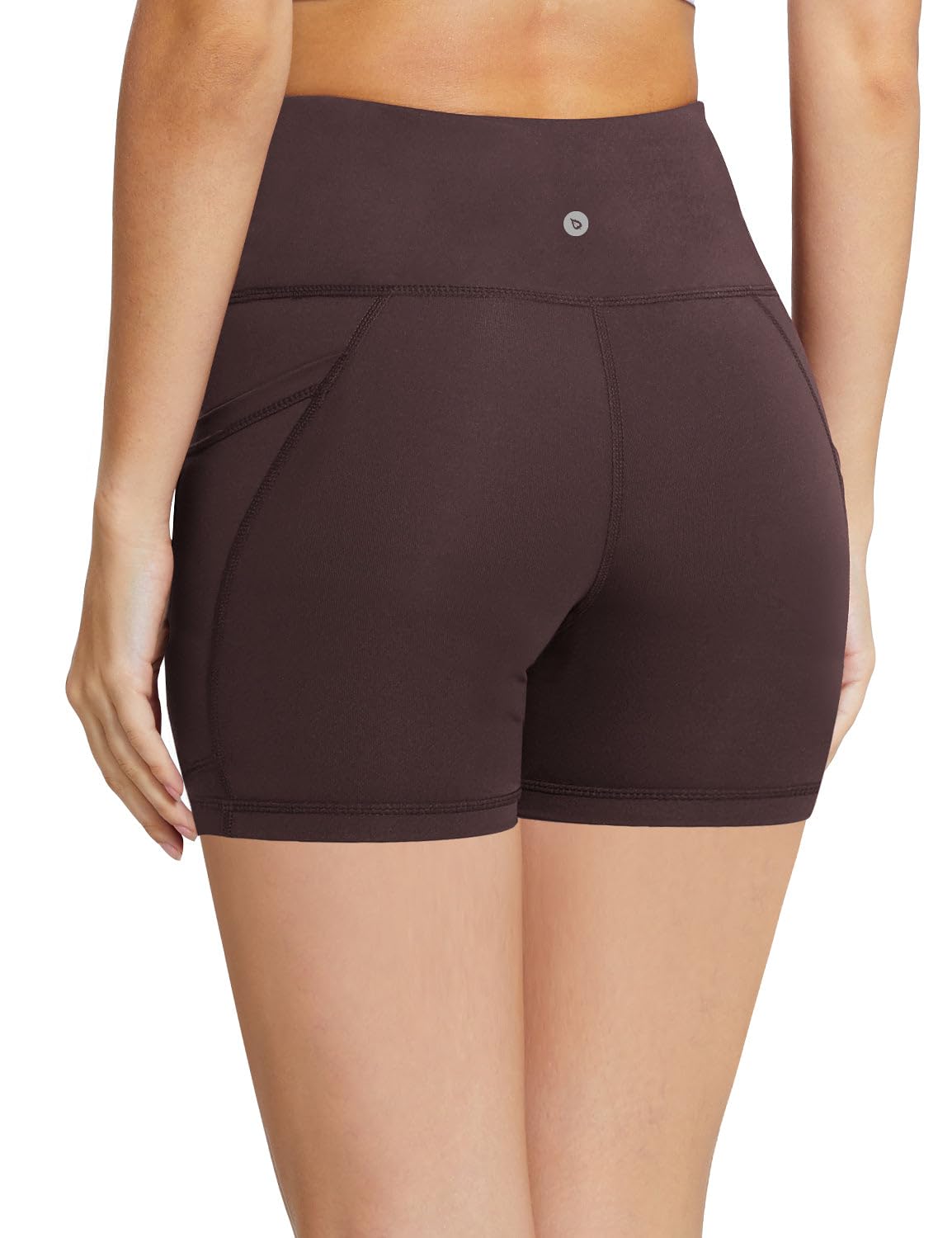 baleaf Biker Shorts Women Yoga Gym Workout Spandex Running Volleyball Tummy Control Compression with Pockets 5" Brown XL