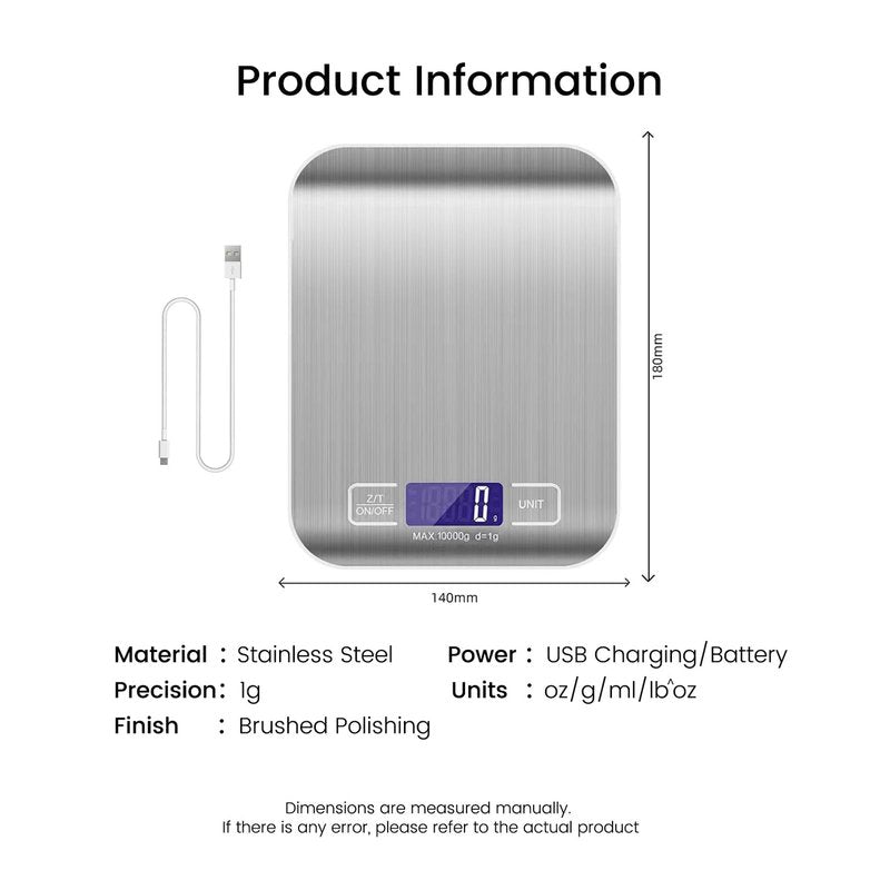 Type-C Fast Charging Rechargeable Shipping Scale, Digital Kitchen Scale,Food Scale Weight Grams and Ounces for Baking Cooking and Meal Prep, 22lb/10kg