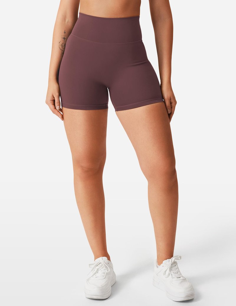 YEOREO Women's Biker Shorts 3.6" / 4.5" / 6" Workout Gym Shorts High Waist Tummy Control Hidden Scrunch Running Yoga Deep Chocolate