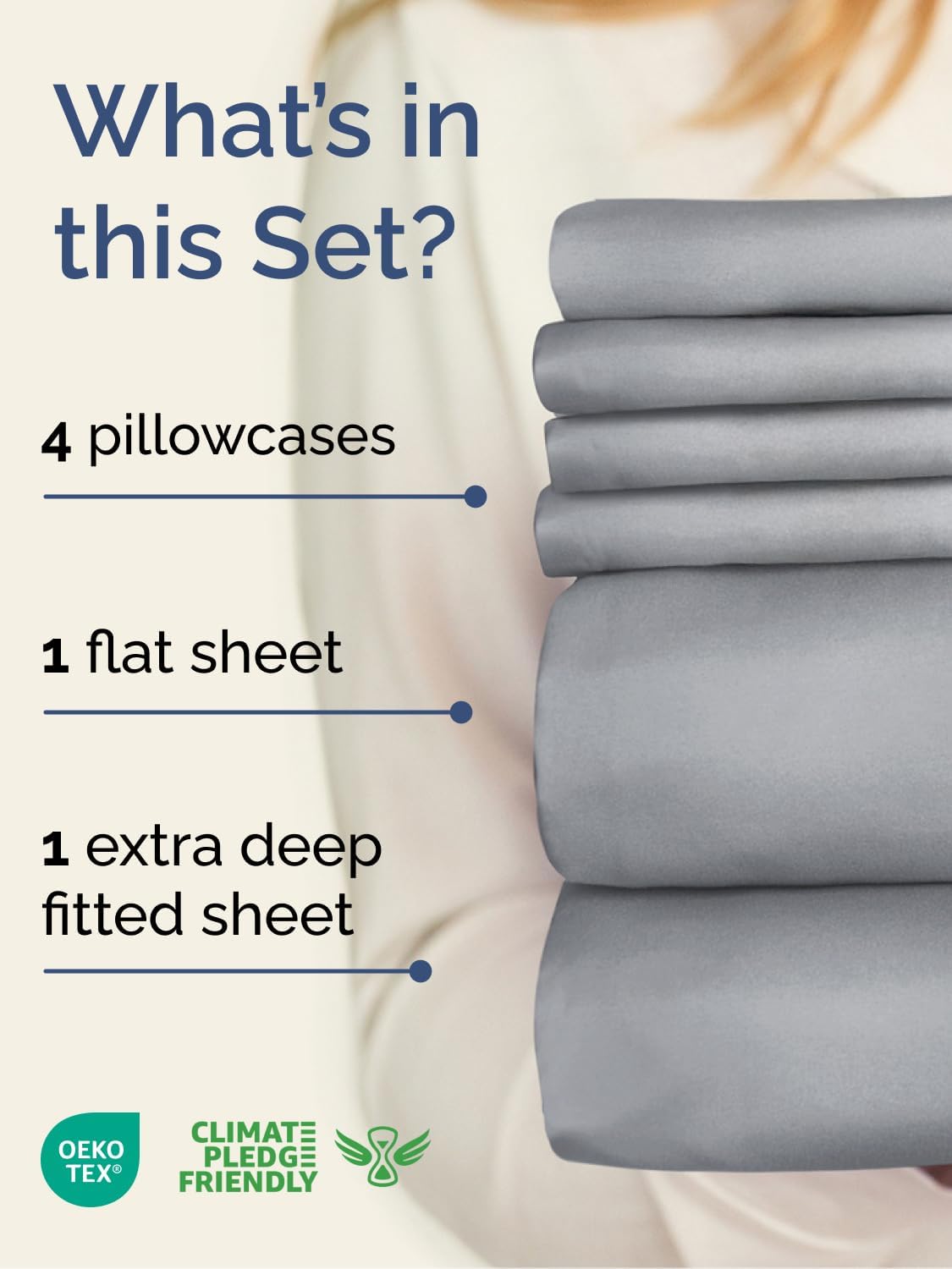Regine Switzerland Extra Deep Queen Sheet Set - 6-Piece Breathable Cooling Bedding - Soft, Wrinkle-Free Steel Blue