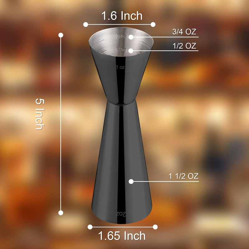 Briout Jigger for Bartending, Double Cocktail Jigger Japanese Premium 304 Food Grade Stainless Steel Jigger 2 OZ 1 OZ with Measurements Inside, Flat Edge Black