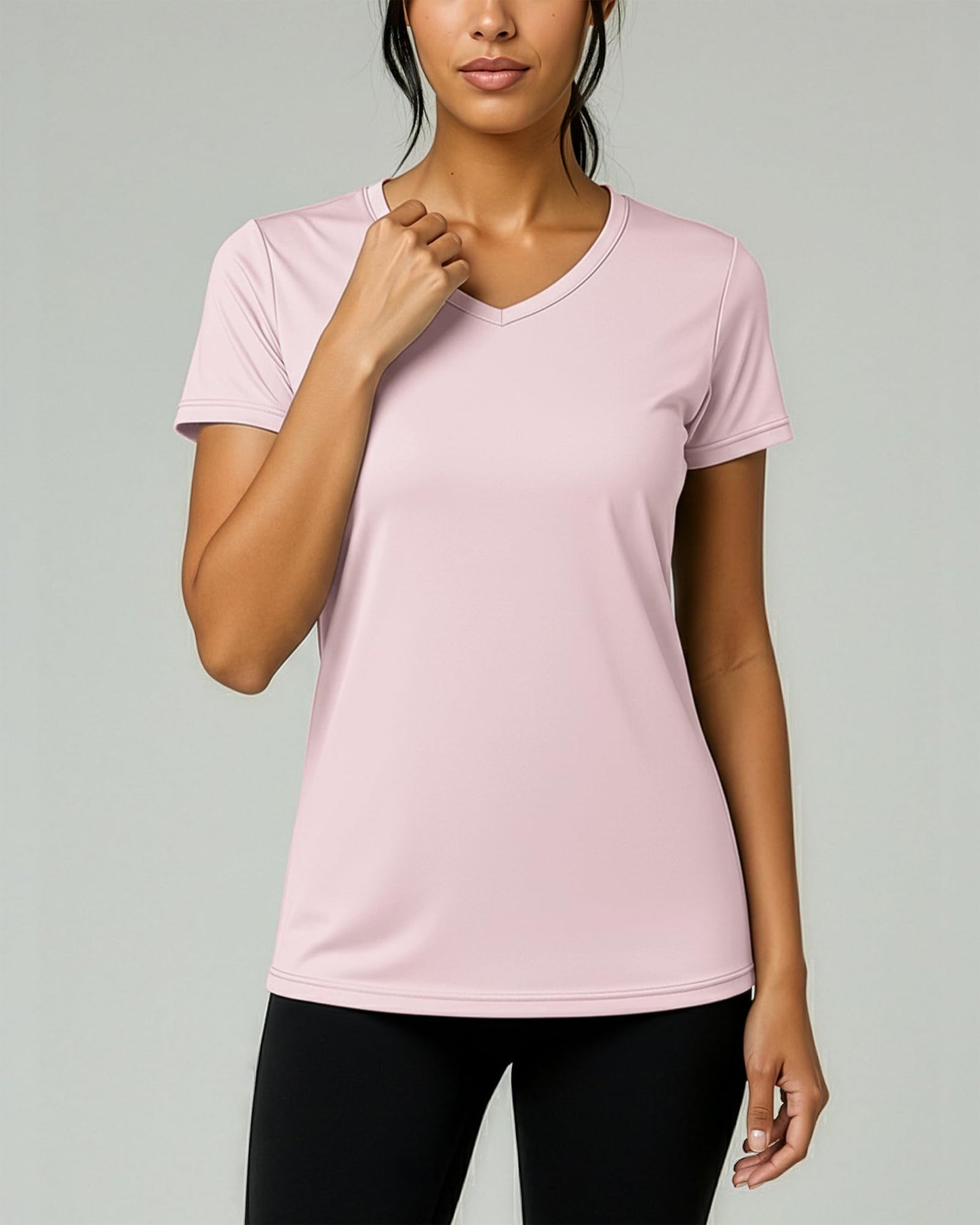 Real Essentials 5 Pack: Women's Dry-Fit Short Sleeve V Neck T Shirt Workout Fitness Yoga Top Tee (Available in Plus Size), Set 6, 2X