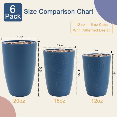 BUSOKIP Wheat Straw Cups 16 OZ, Plastic Drinking Glasses, Drinking Cup, Unbreakable Kitchen Cups Sets of 6, Microwave & Dishwasher Safe Water Glasses, Reusable Plastic Cup for Party (Multicolor)