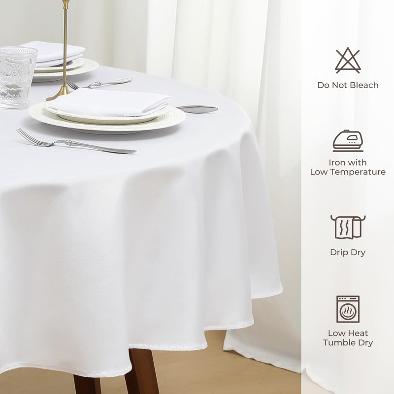 Romanstile Round Waterproof Tablecloth, Stain Resistant Washable Table Cloths Wrinkle Free Polyester Table Covers for Kitchen Dining Party Wedding Indoor and Outdoor - White, 48 Inch
