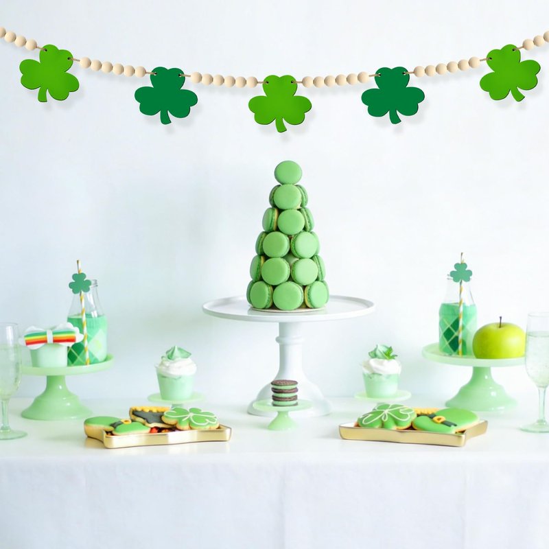 St Patricks Day Decorations St Patricks Day Decor Pre-Assembled Irish Wooden Beads Shamrock Garland Decorations for Mantel Wall Decor March Celebration Home Party Birthday