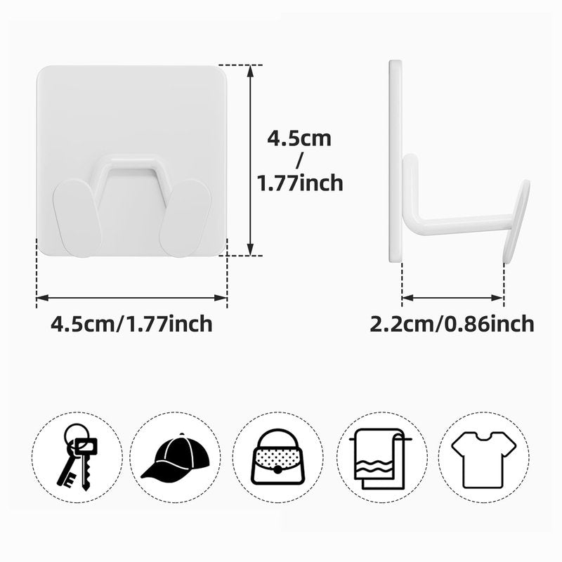 susswiff Adhesive Shower Hooks for Inside - Extra Sticky Stainless, Razor Holder Shower Accessories, Wall Mounted Self-Adhesive Double Hooks for Razor, Loofah, Towel, Shaver, Coat, Key, White, 4 Pack
