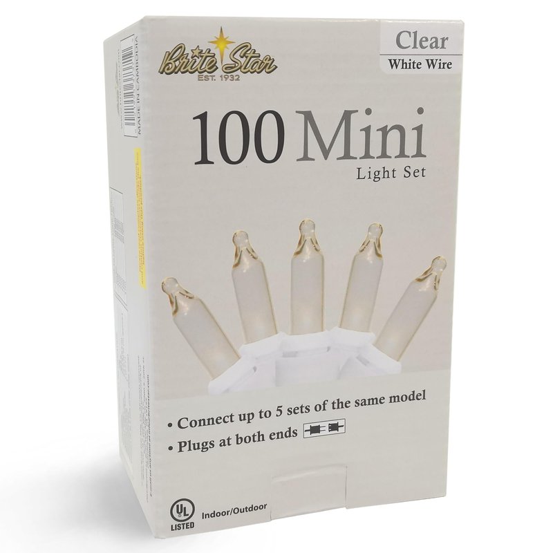Brite Star 100 Count Mini String Christmas Lights, Clear - 22 feet Indoor/Outdoor Christmas Tree Lights with White Wire
